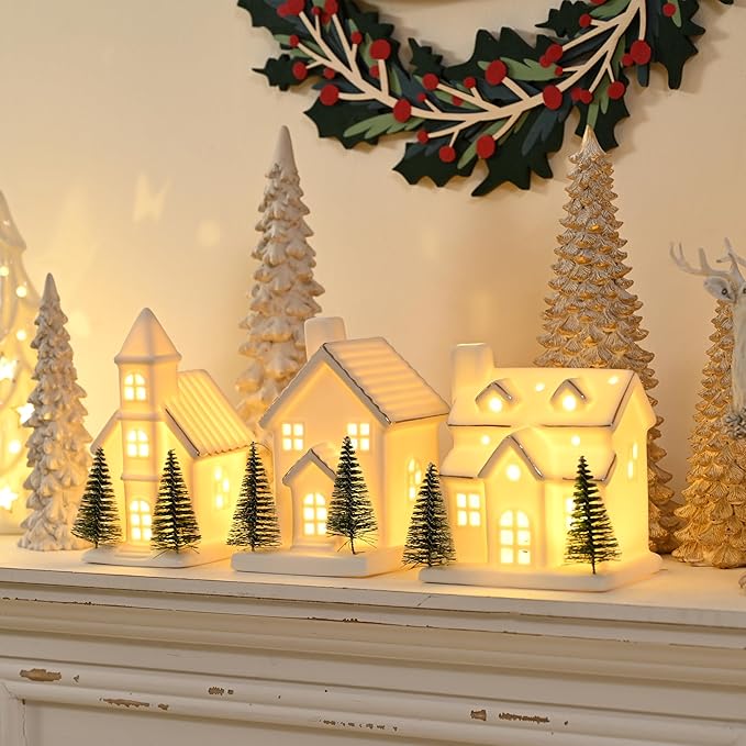 Ceramic White Christmas Village Houses 3